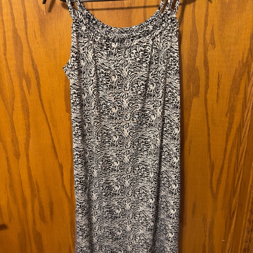 J. Valdi MEDIUM Swim Cover Up Dress Pockets Braided Straps Black White abstract - Picture 2 of 8
